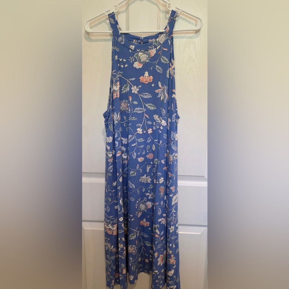 Loft 2XL Floral Blue Sleeveless Dress